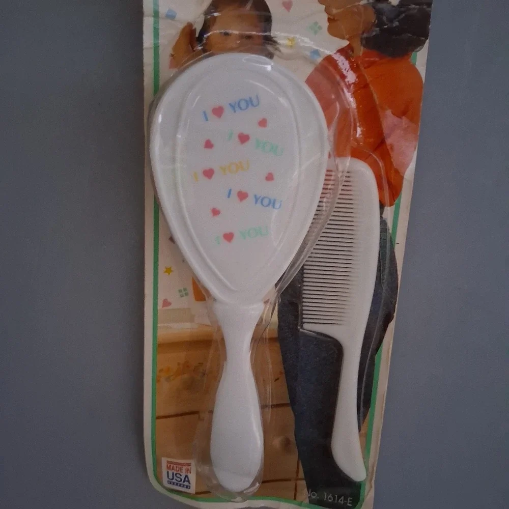 Vtg NOS 1995 Rainbow Hearts Graphic Baby Brush Comb Set I Love You USA 90s NEW